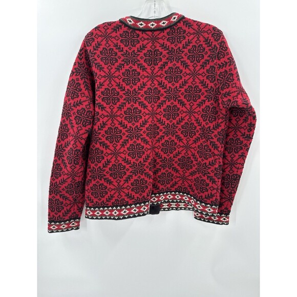 L.L. Bean Women’s Red Black Nordic Fair Isle Sweater Cardigan Cotton Size Medium - Picture 5 of 12